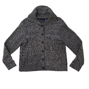 Karen Scott Marled Black and White Cardigan Sweater Size Large